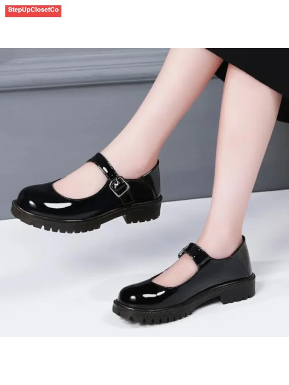 Women's Non Slip Platform Mary Jane Flats - Adjustable Hook-and-Loop Closures -